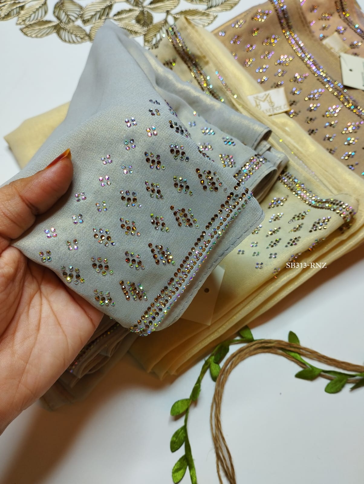 PREMIUM CHIFFON SHIMMER STONE WORK HIJABS - Image 11