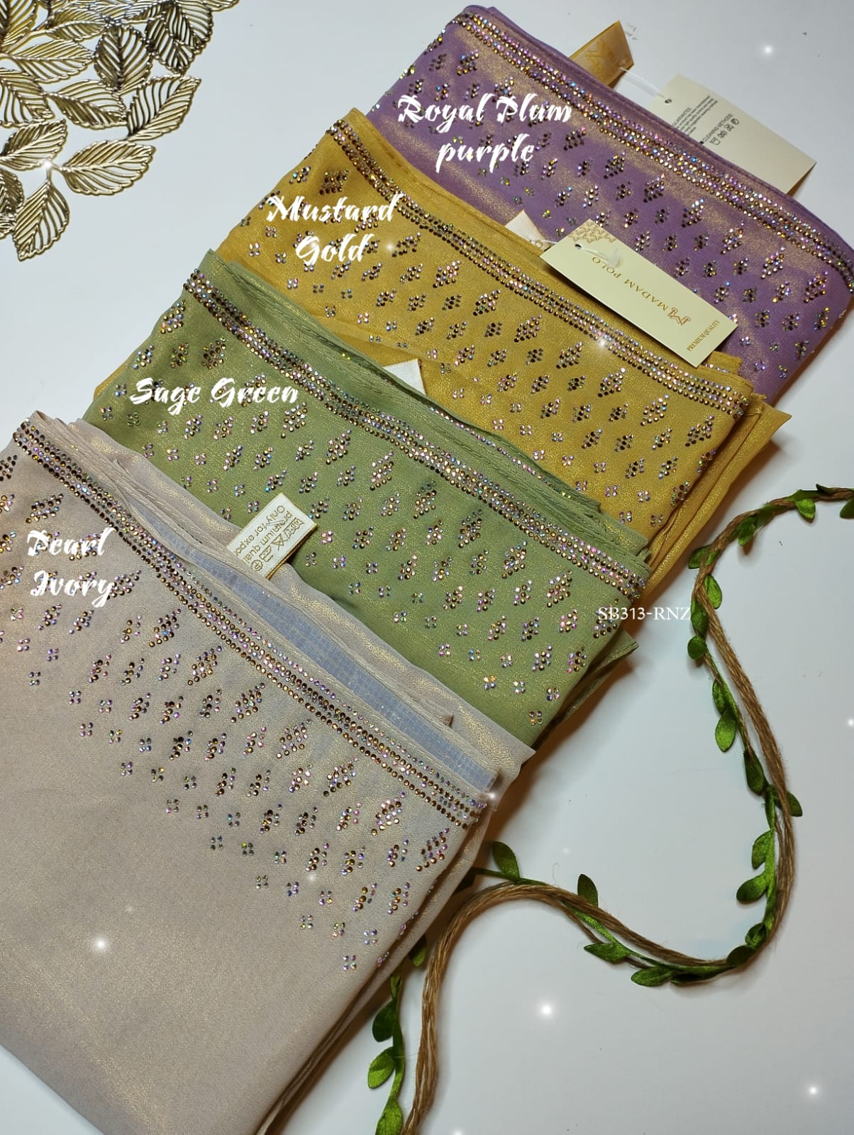 PREMIUM CHIFFON SHIMMER STONE WORK HIJABS - Image 3