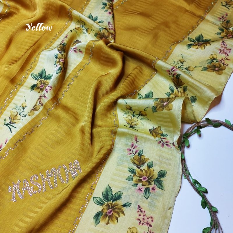 SATIN FLORAL STONE HIJABS